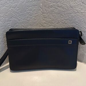 Dunhill Zip Top Leather Clutch Black Unisex Professional Minimalist Contemporary